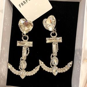 Alessandra Rich Crystal Anchor Clip On Earrings. Never been wore.